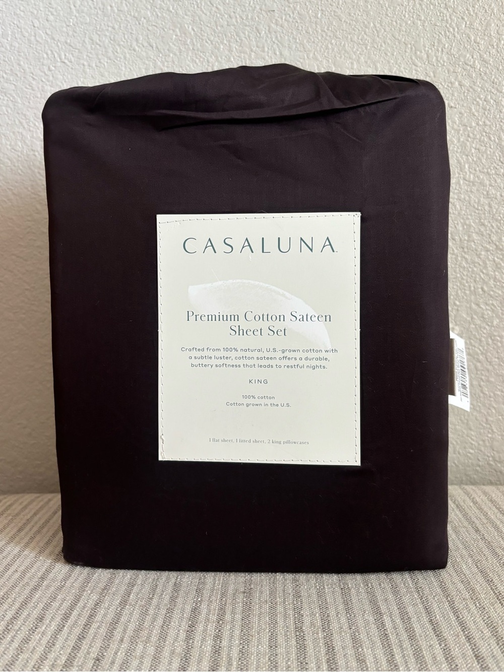 NWT King 600 Thread Count Sateen Sheet Set Dark Fig - Casaluna